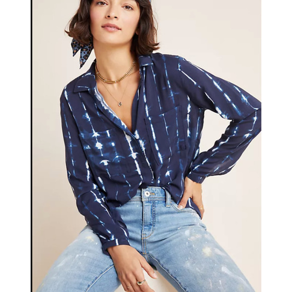 Anthropologie Cloth & Stone Robyn Tie-Dye Buttondown Shirt XS - Picture 1 of 4